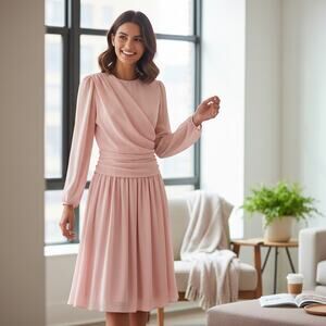 VTG Brenner Size 9/10 Maxi Dress Gown Pink Romantic Holidays A-Line USA Made